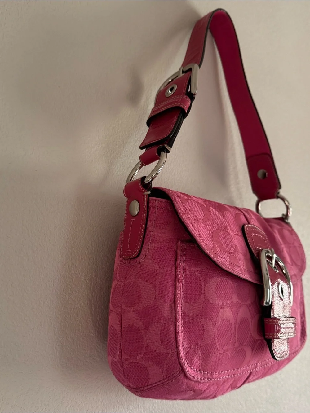 Vintage Y2K Hot Pink Coach Signature Soho Buckle Shoulder Bag